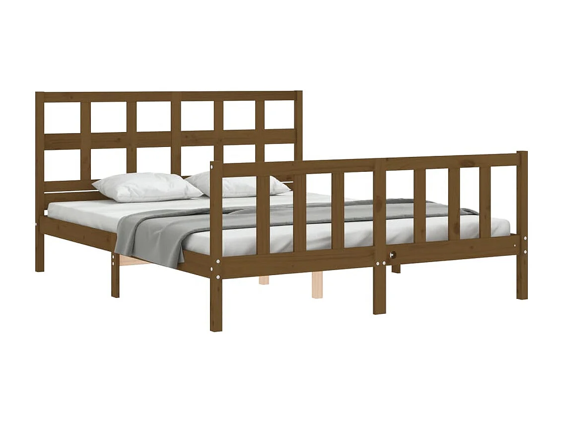 Cadre de lit sans matelas marron miel bois massif