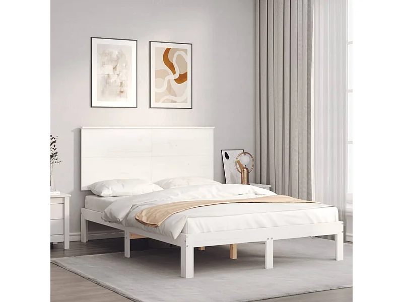 Bedframe zonder matras massief grenenhout wit 140x190 cm