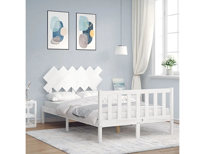 Bedframe met hoofdbord massief hout wit