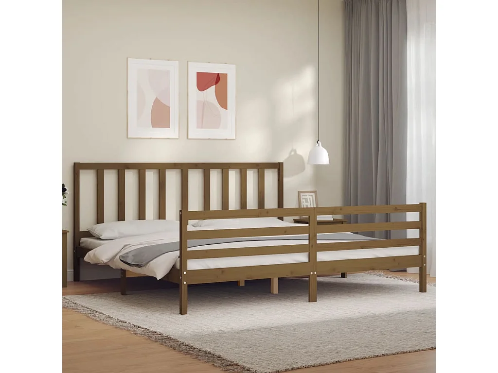 Cadre de lit sans matelas marron miel 200x200cm bois pin massif