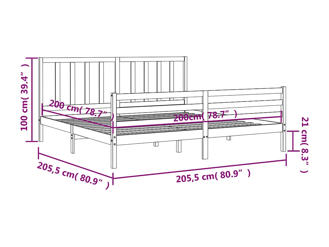 Cadre de lit sans matelas marron miel 200x200cm bois pin massif