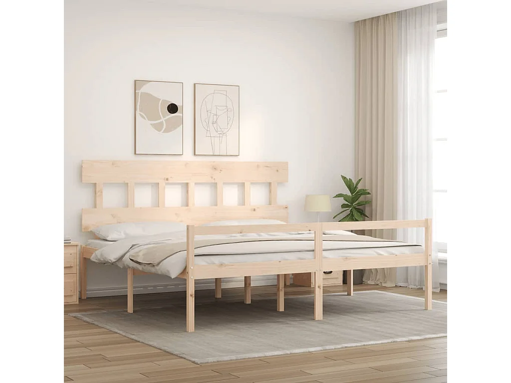 Lit pour personne âgée et tête de lit 200x200 cm bois massif