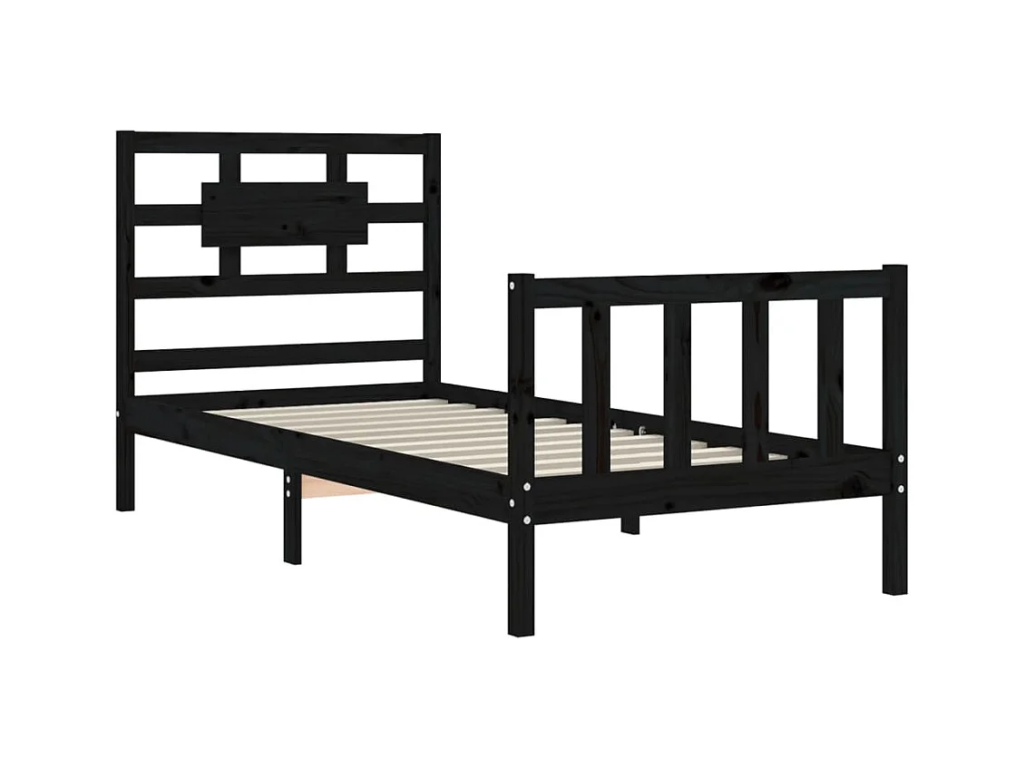 Bedframe met hoofdbord massief hout zwart