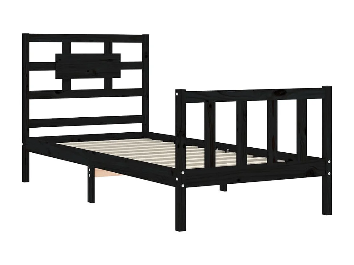 Estructura de cama individual con cabecero madera maciza negro