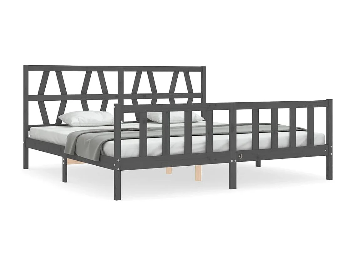 Cadre de lit sans matelas gris 200x200 cm bois massif de pin