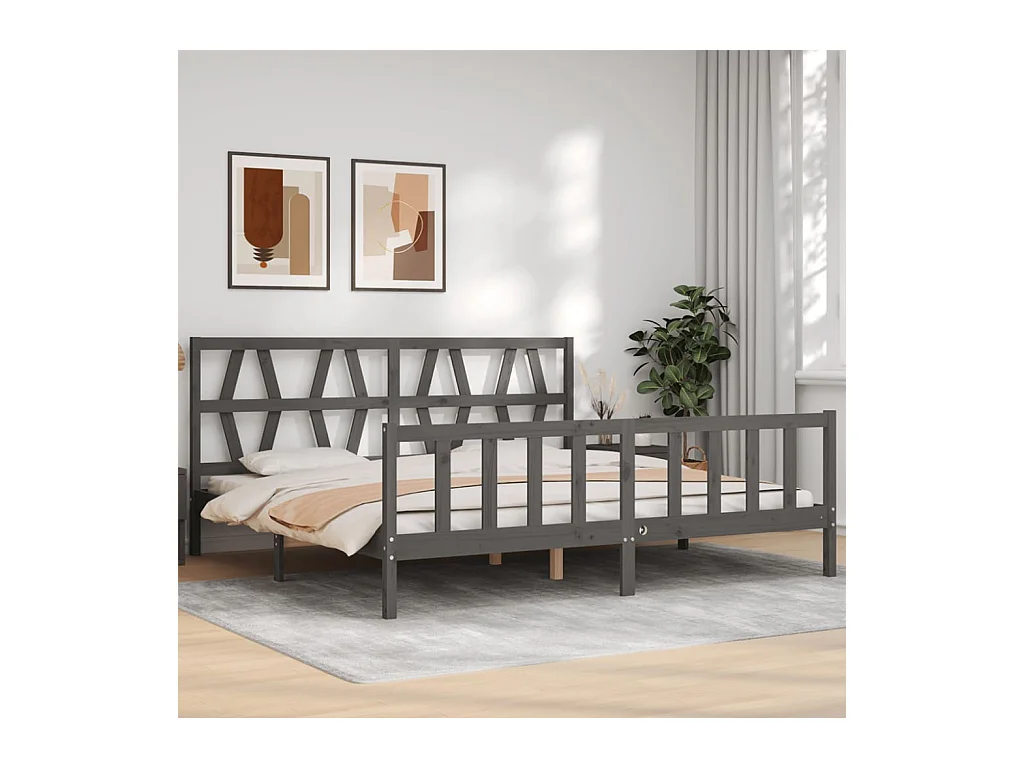 Cadre de lit sans matelas gris 200x200 cm bois massif de pin