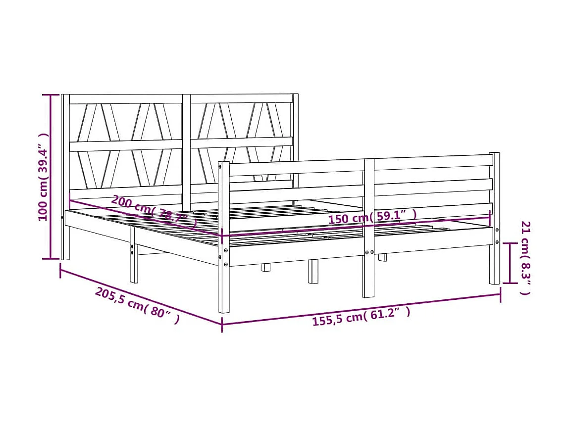 Cadre de lit sans matelas blanc bois de pin massif