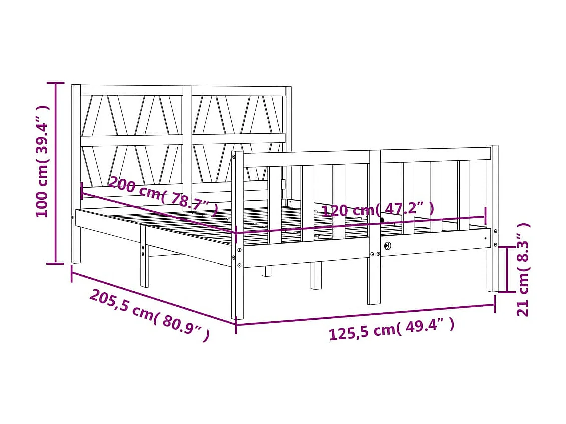 Estructura de cama sin colchón madera de pino maciza 120x200 cm