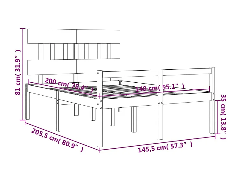 Seniorenbed met hoofdbord massief hout 140x200 cm