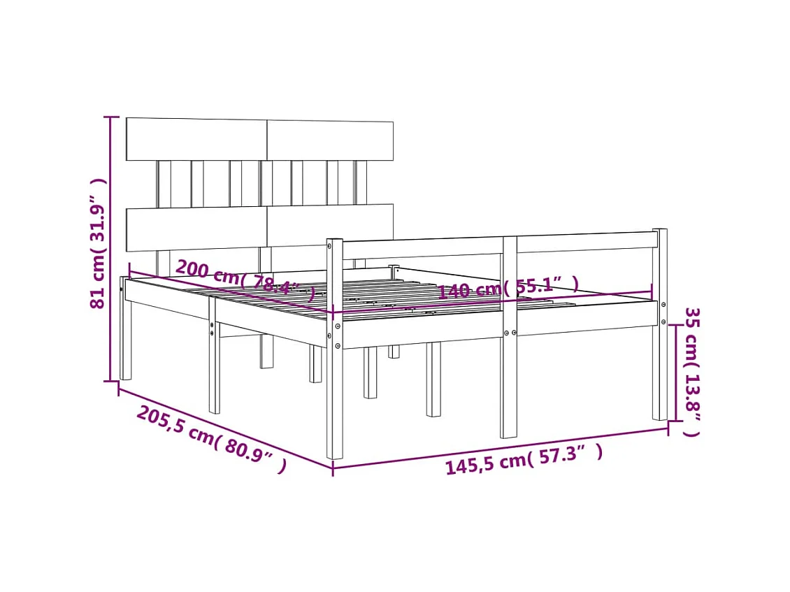 Letto per Anziani con Testiera 140x200 cm in Legno Massello