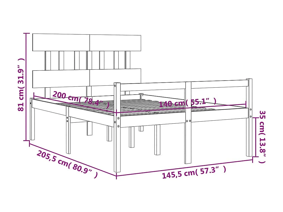 Letto per Anziani con Testiera 140x200 cm in Legno Massello