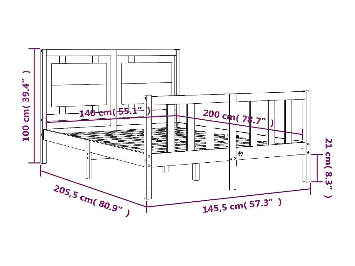 Cadre de lit sans matelas blanc 140x200 cm bois de pin massif