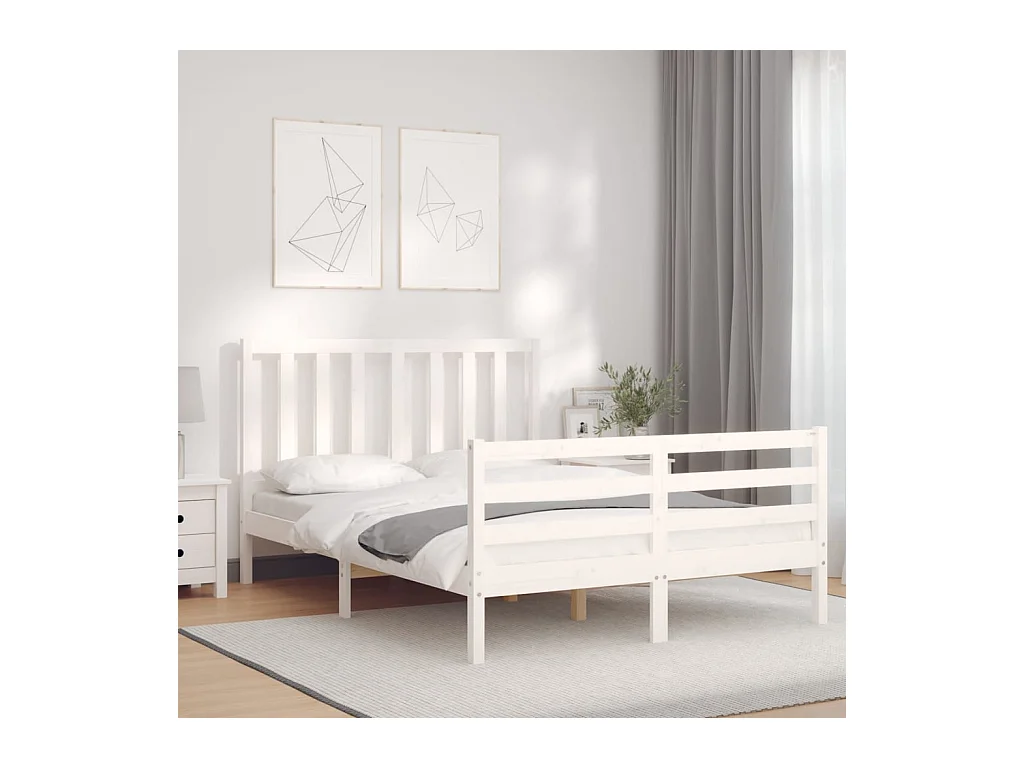 Cadre de lit sans matelas blanc 140x190 cm bois de pin massif