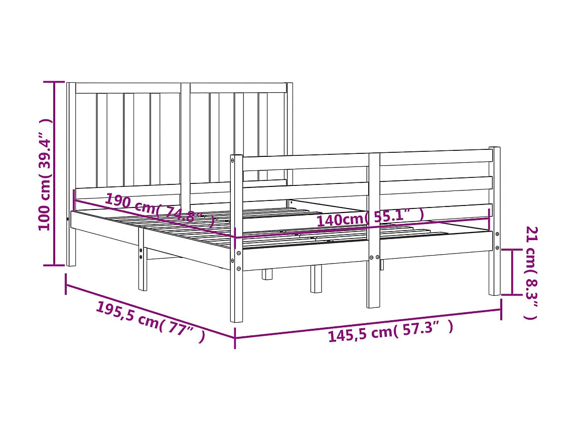 Bedframe zonder matras massief grenenhout wit 140x190 cm