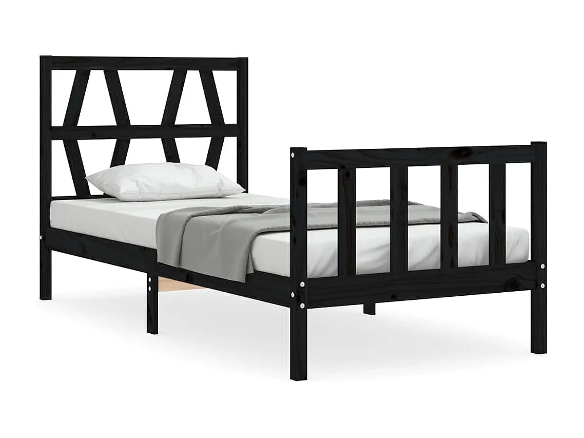 Bedframe met hoofdbord massief hout zwart 100x200 cm