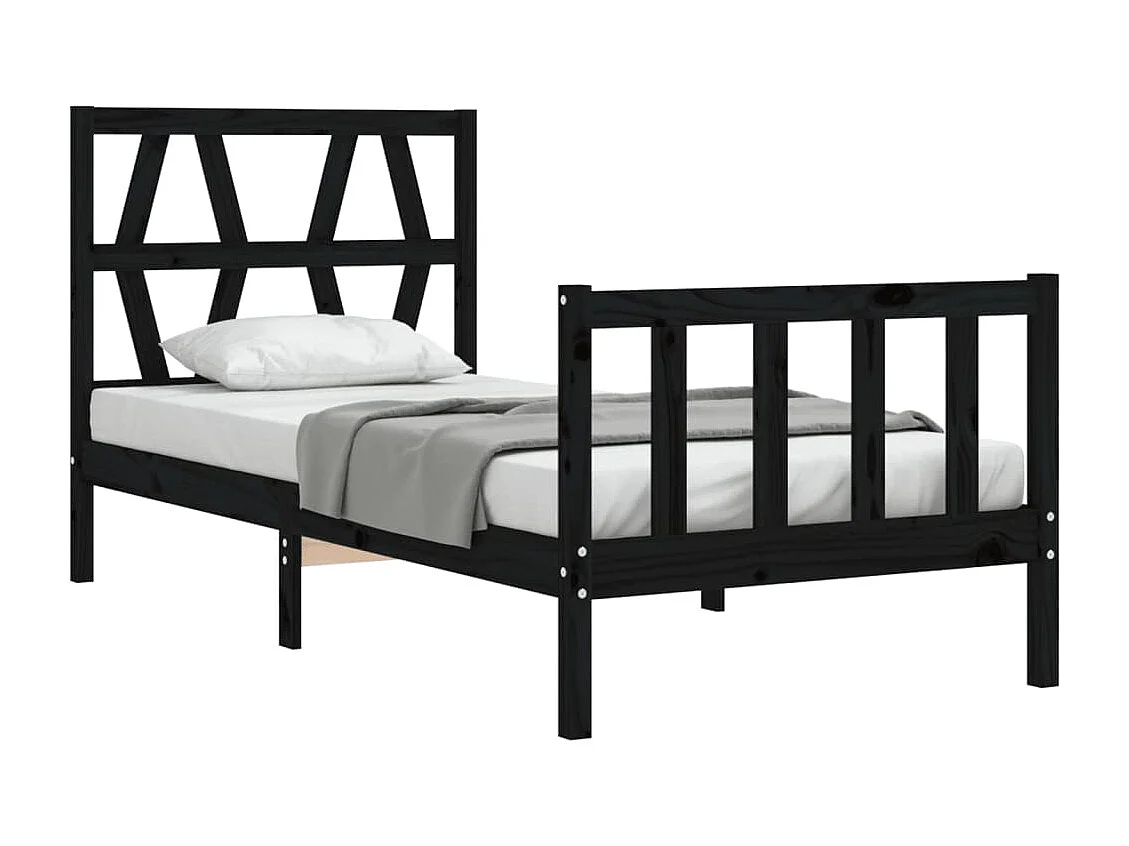 Bedframe met hoofdbord massief hout zwart 100x200 cm