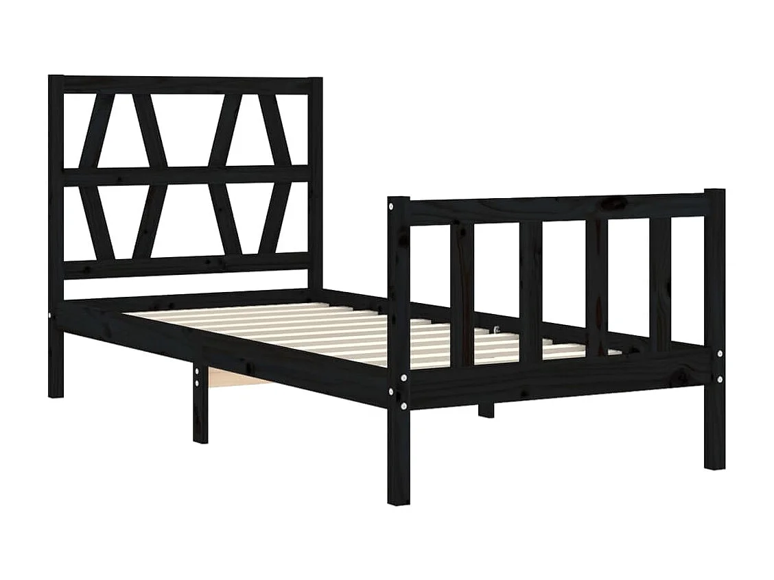Bedframe met hoofdbord massief hout zwart 100x200 cm