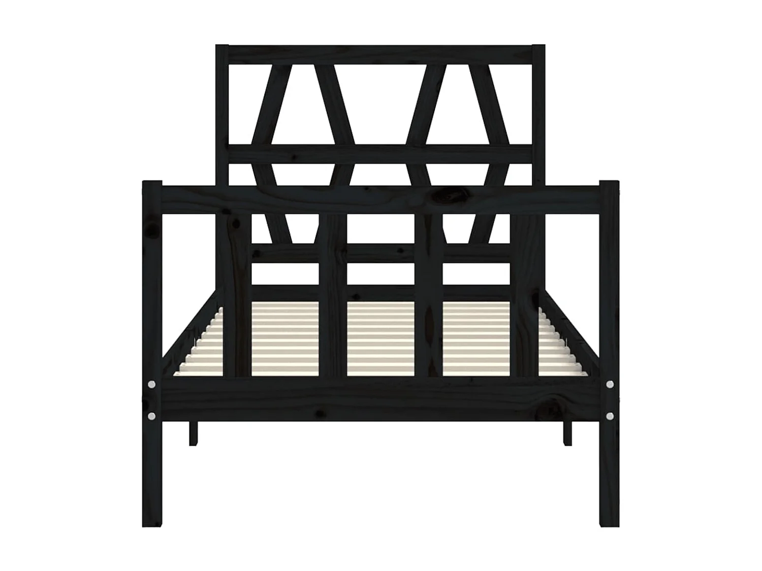 Bedframe met hoofdbord massief hout zwart 100x200 cm