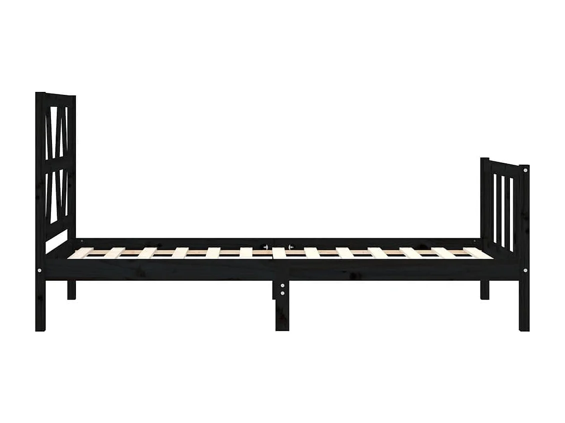Bedframe met hoofdbord massief hout zwart 100x200 cm
