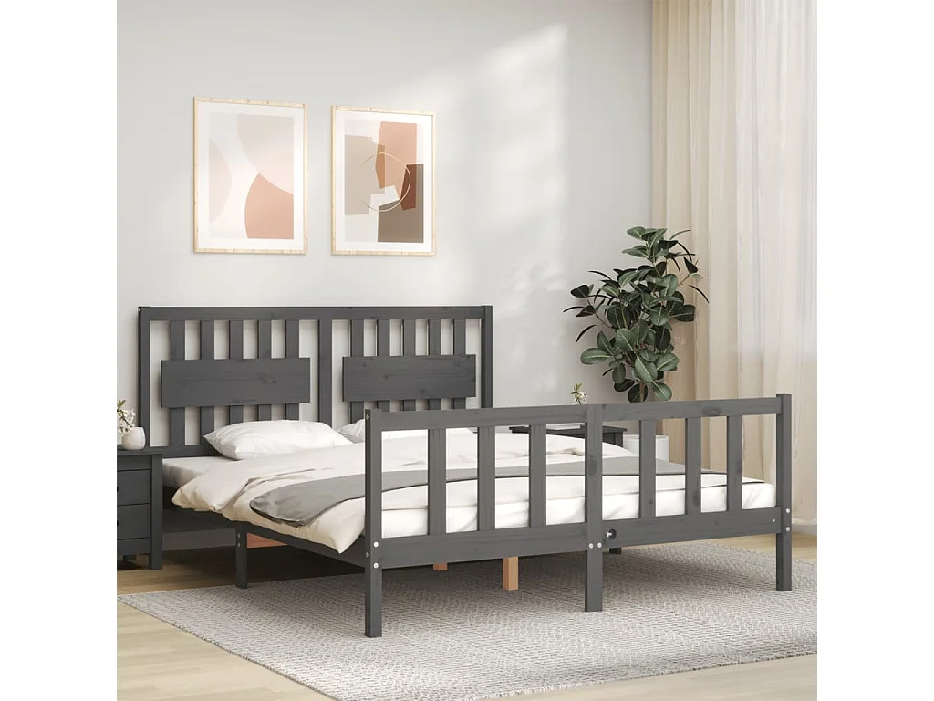 Bedframe met hoofdbord massief hout grijs