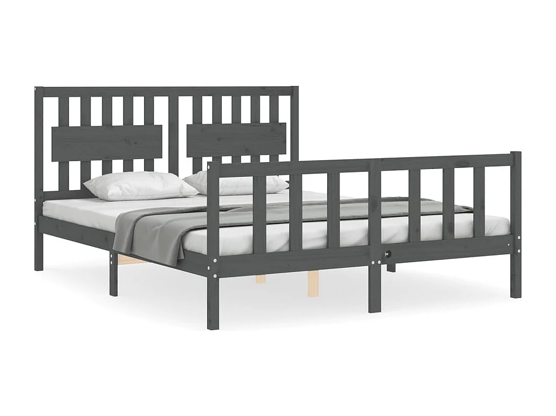 Bedframe met hoofdbord massief hout grijs