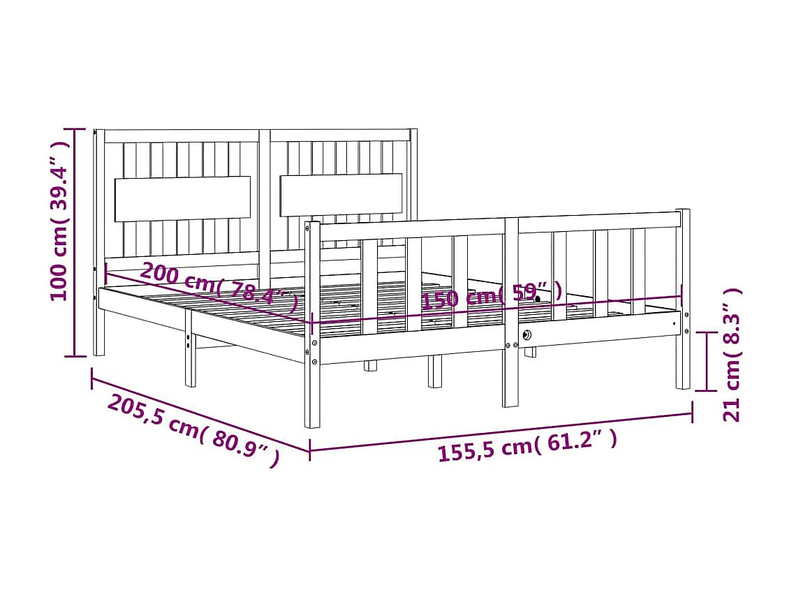Bedframe met hoofdbord massief hout grijs