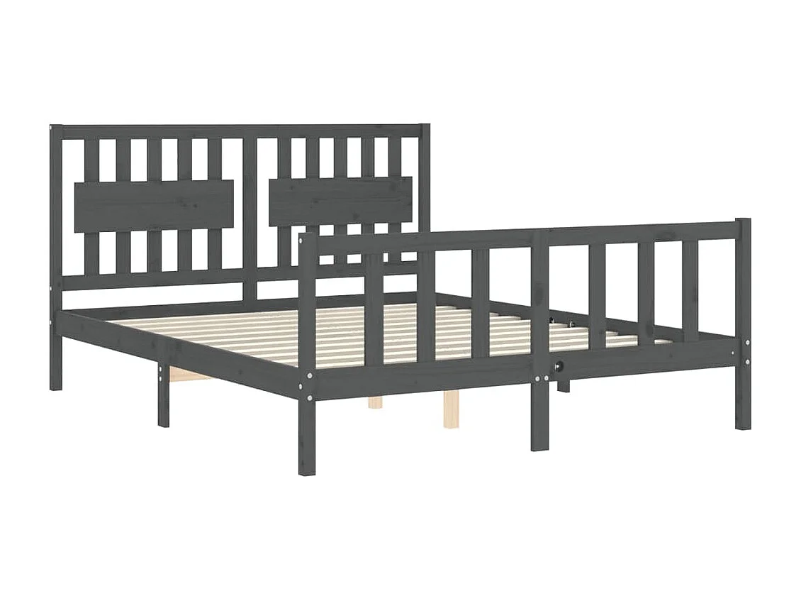Bedframe met hoofdbord massief hout grijs