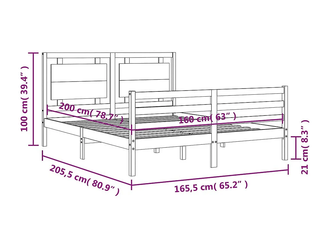 Cadre de lit sans matelas blanc 160x200 cm bois massif