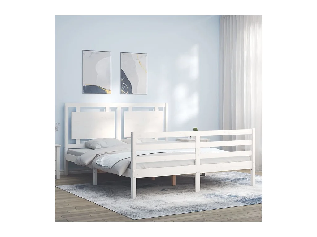 Bedframe met hoofdbord massief hout wit 160x200 cm