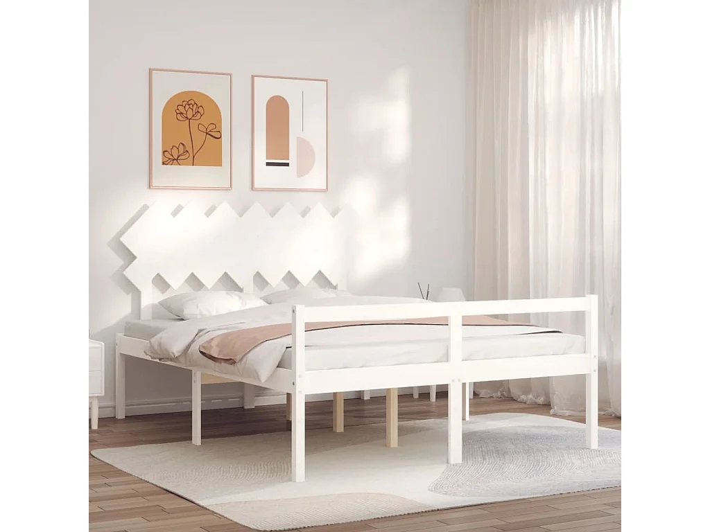 Cama para idosos com cabeceira 140x190 cm madeira maciça branco