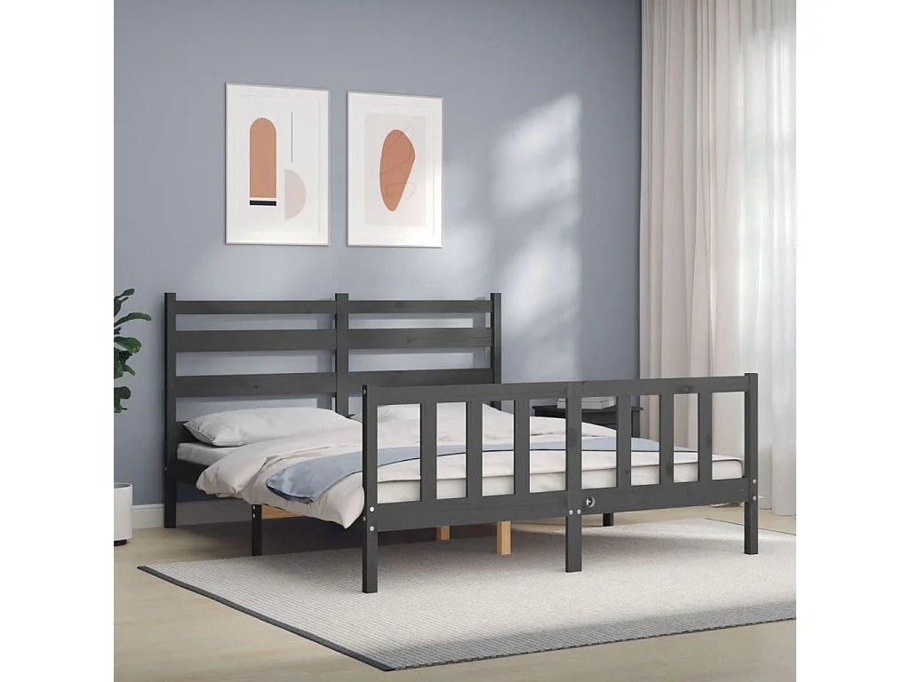 Cadre de lit sans matelas gris bois de pin massif
