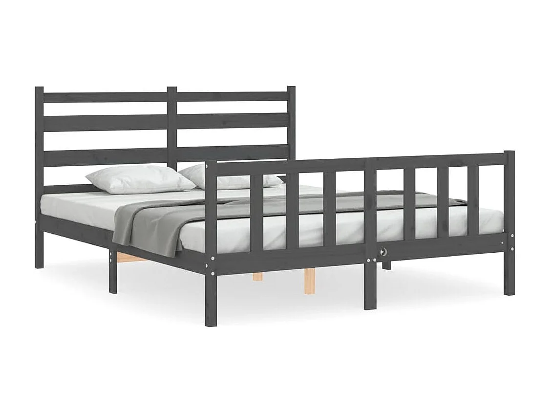 Cadre de lit sans matelas gris bois de pin massif
