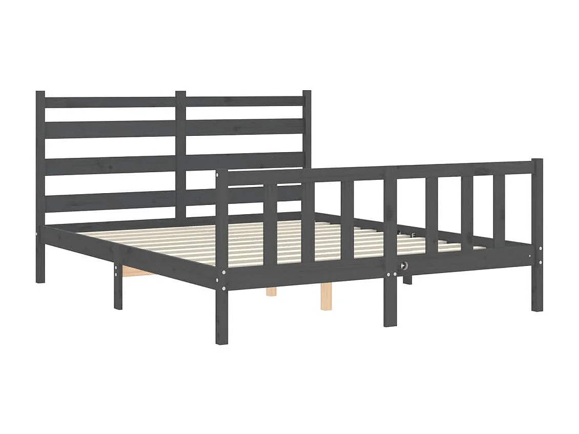 Cadre de lit sans matelas gris bois de pin massif