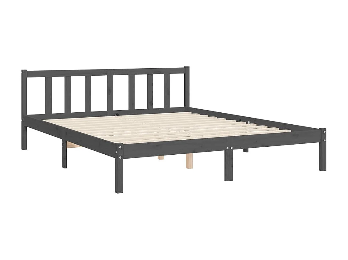 Cadre de lit sans matelas gris bois de pin massif