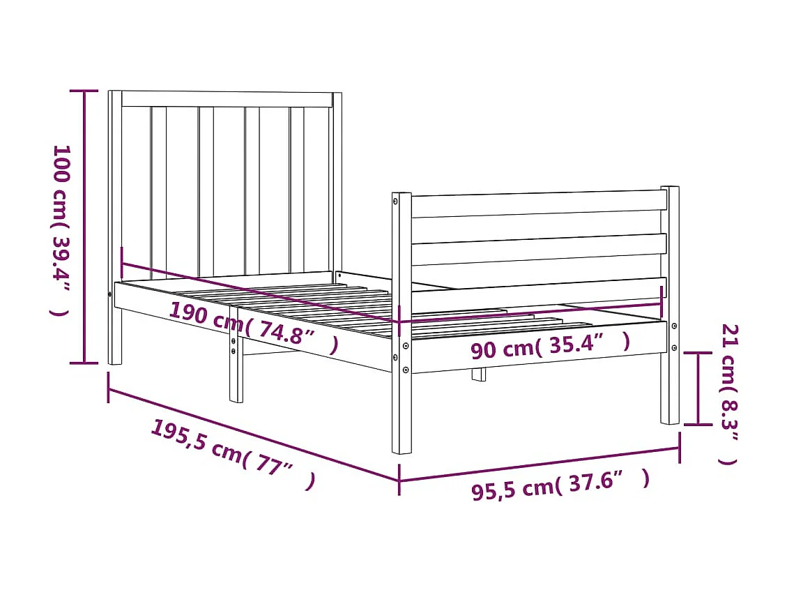 Cadre de lit sans matelas bois de pin massif