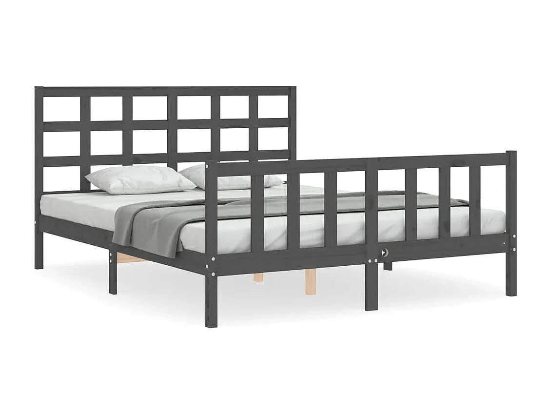 Estrutura de cama King Size com cabeceira madeira maciça cinza