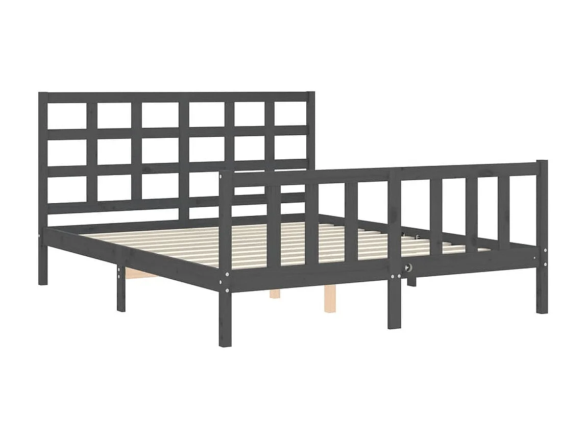 Estrutura de cama King Size com cabeceira madeira maciça cinza