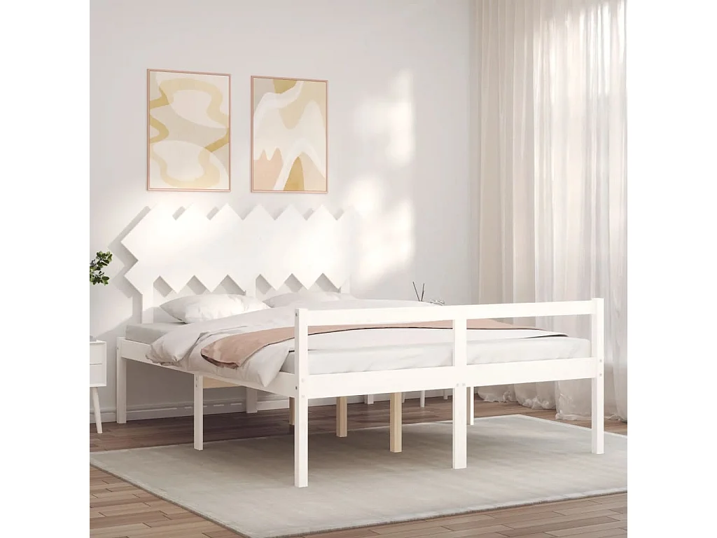 Seniorenbett mit Kopfteil 140x200 cm Weiß Massivholz