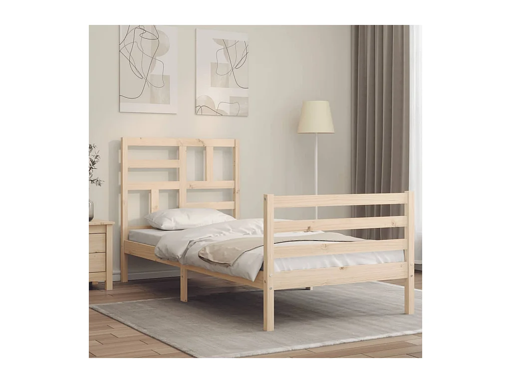 Cadre de lit avec tête de lit 90x200 cm bois massif