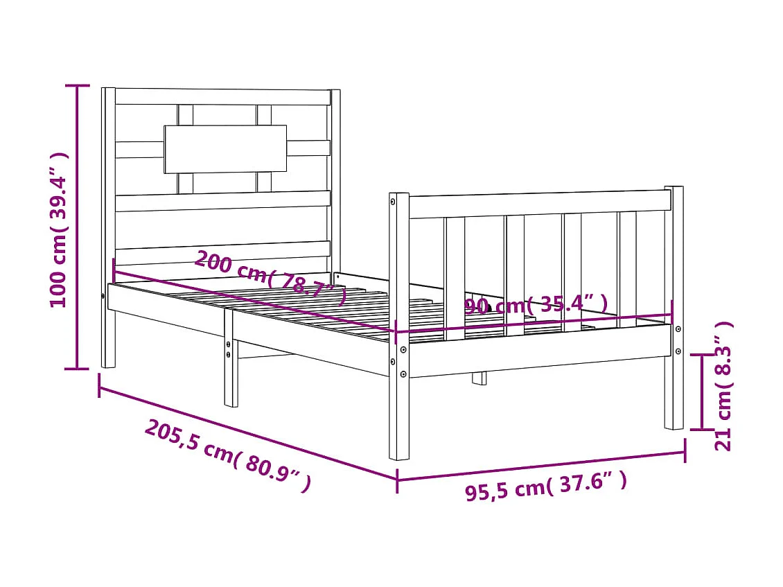 Cadre de lit sans matelas 90x200 cm bois de pin massif