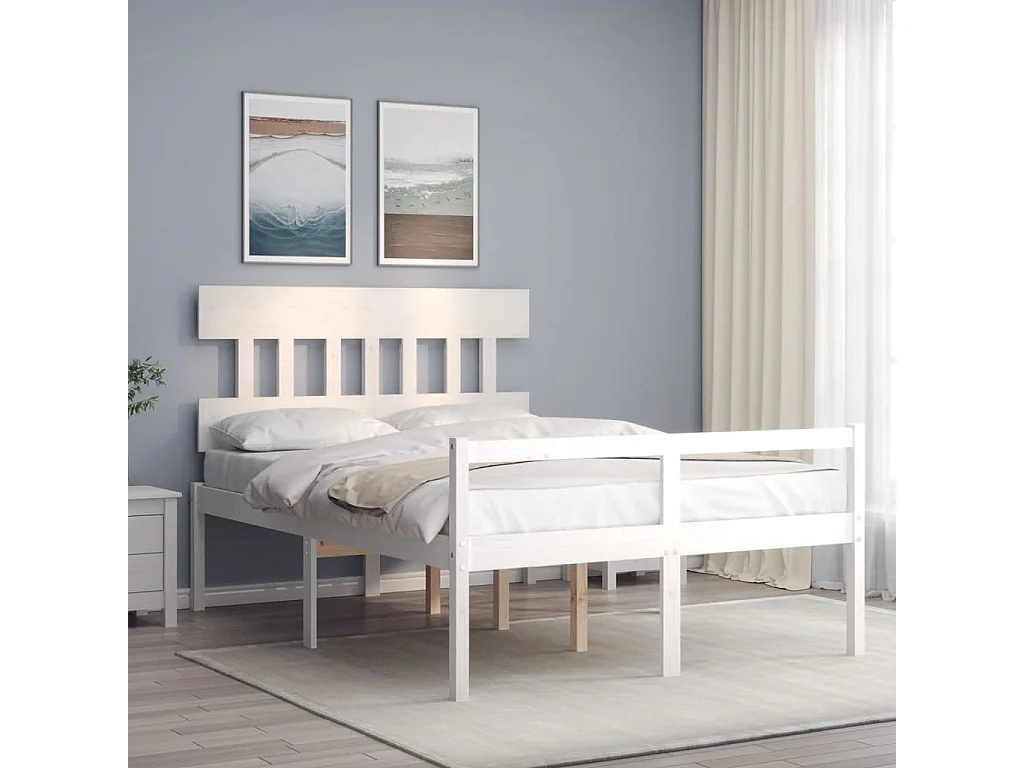 Lit pour personne âgée sans matelas blanc 140x190cm bois massif