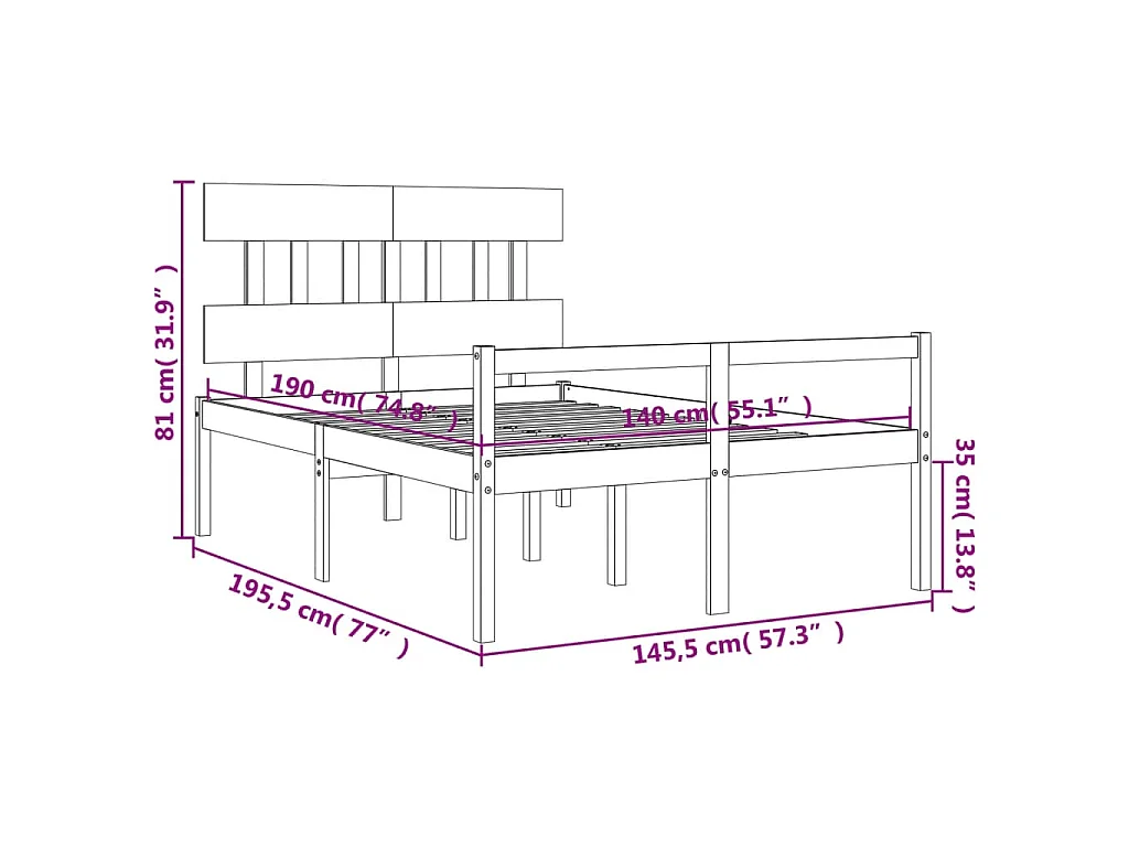 Lit pour personne âgée sans matelas blanc 140x190cm bois massif