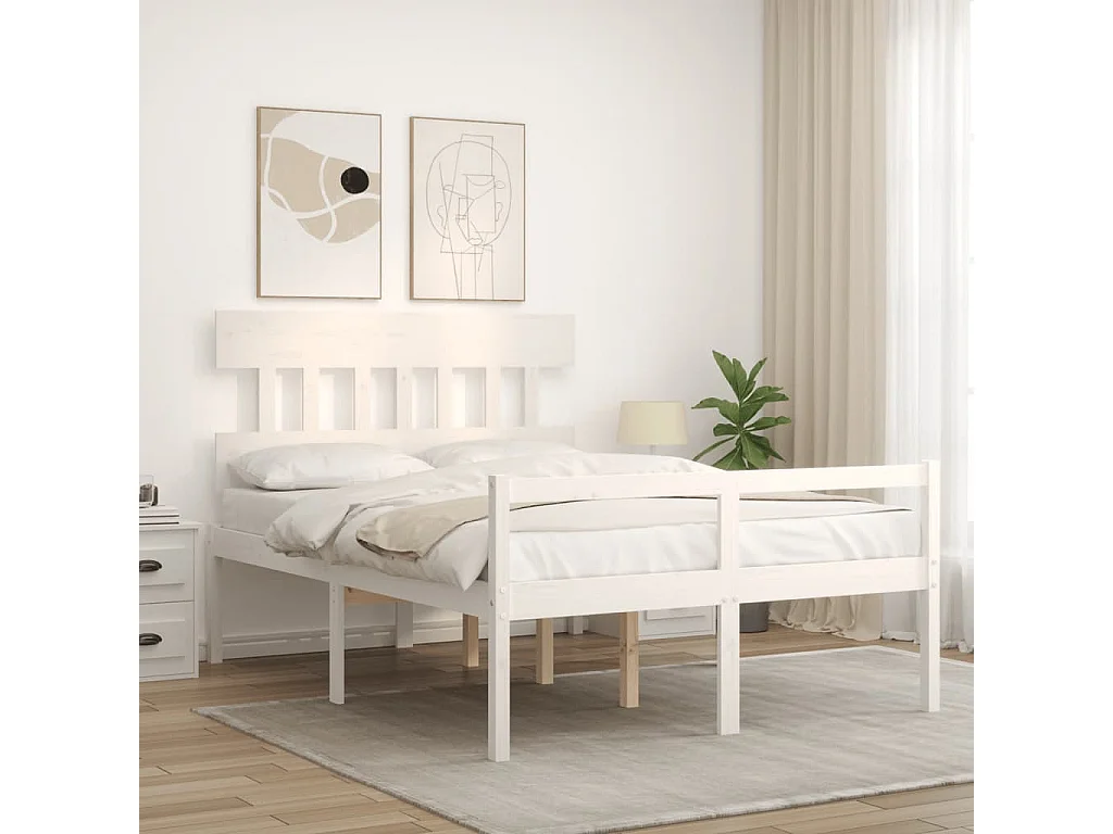 Seniorenbett mit Kopfteil 140x190 cm Weiß Massivholz