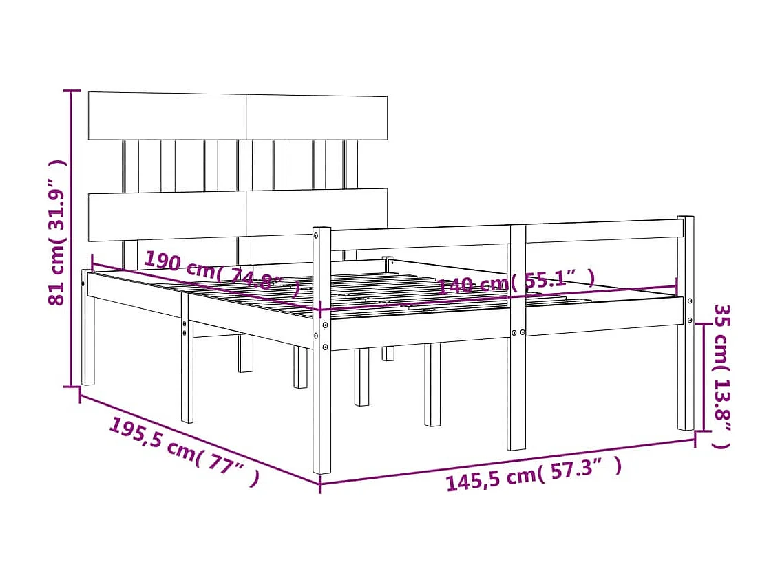 Lit pour personne âgée sans matelas 140x190 cm bois massif