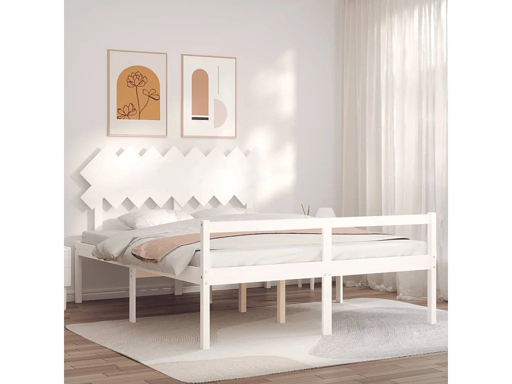 Letto per Anziani con Testiera Bianco 160x200 cm Legno Massello