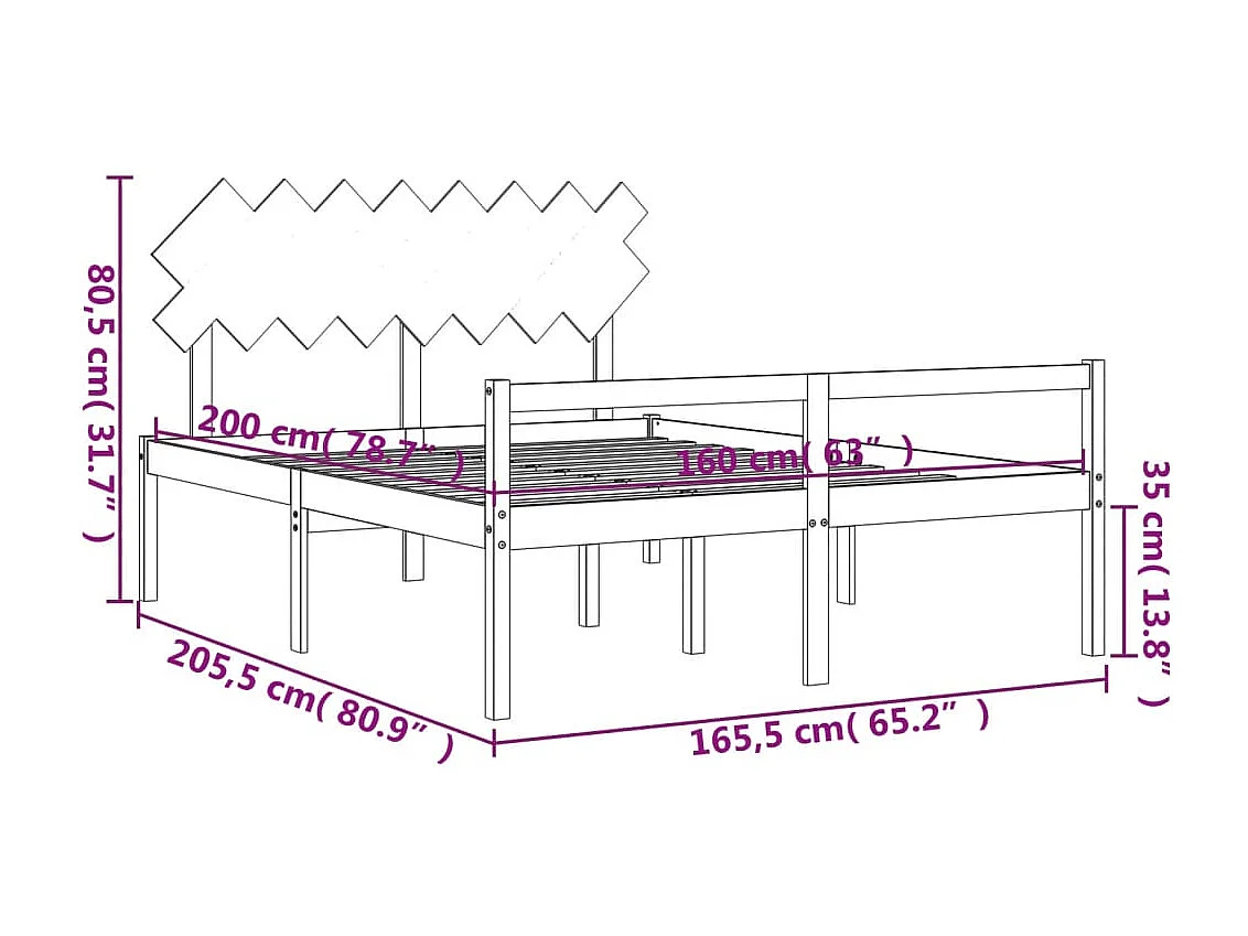 Letto per Anziani con Testiera Bianco 160x200 cm Legno Massello