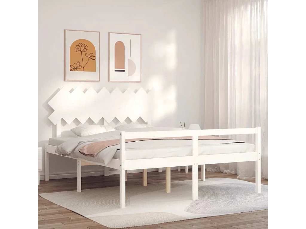 Lit pour personne âgée sans matelas blanc 160x200cm bois massif