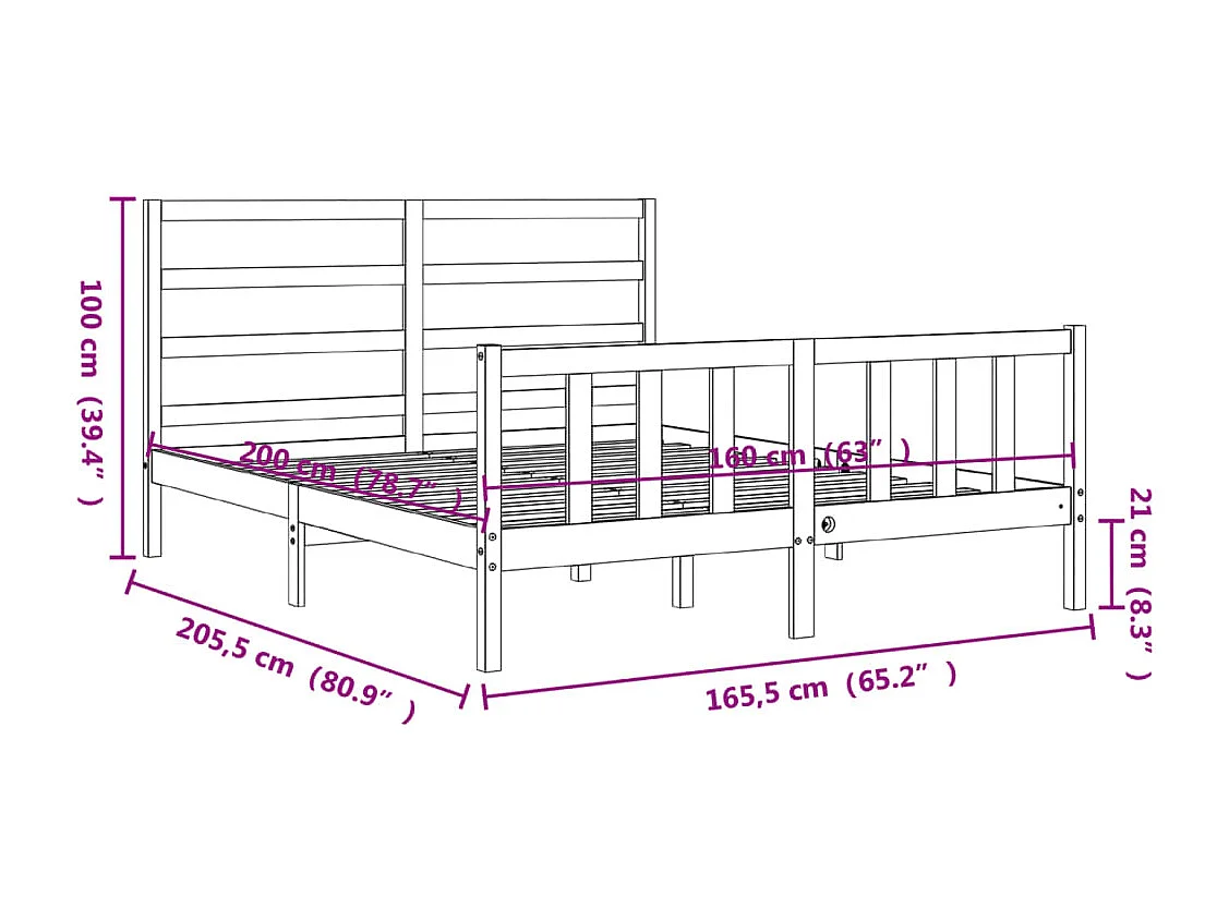 Estructura de cama sin colchón madera maciza de pino 160x200 cm