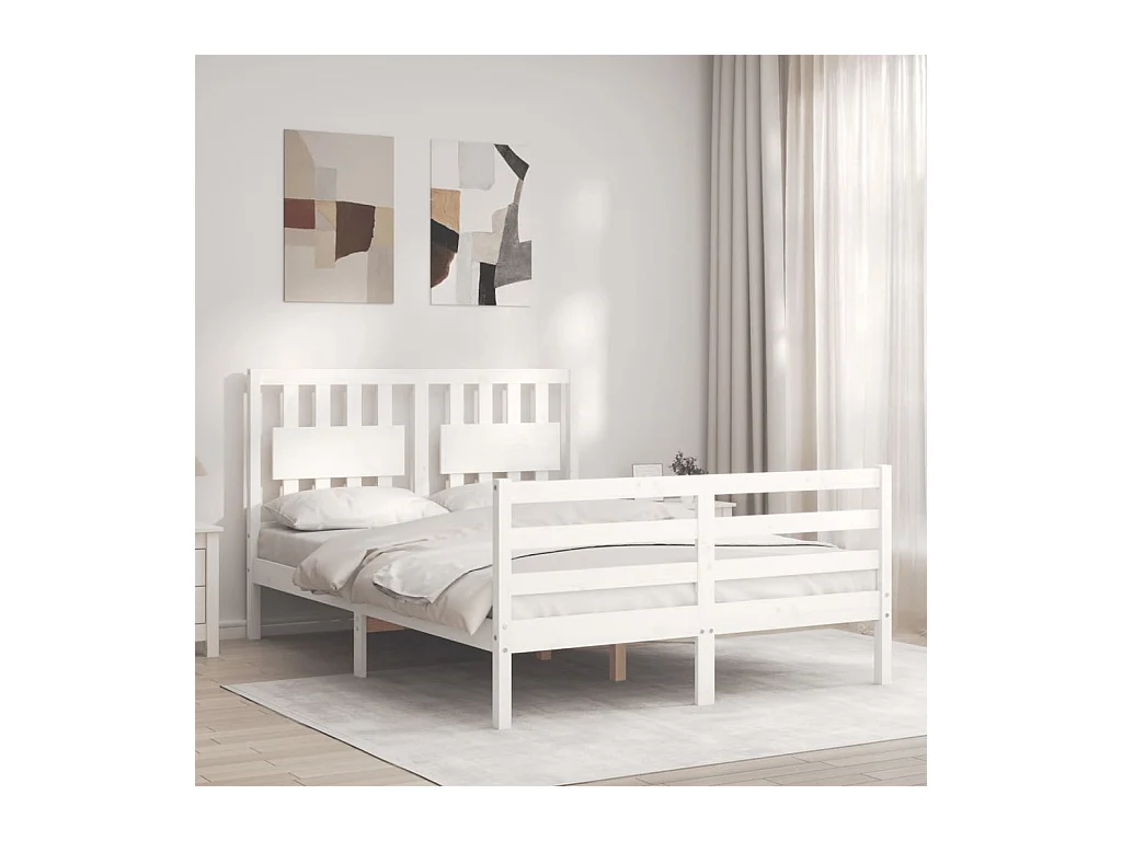 Bedframe met hoofdbord massief hout wit 120x200 cm