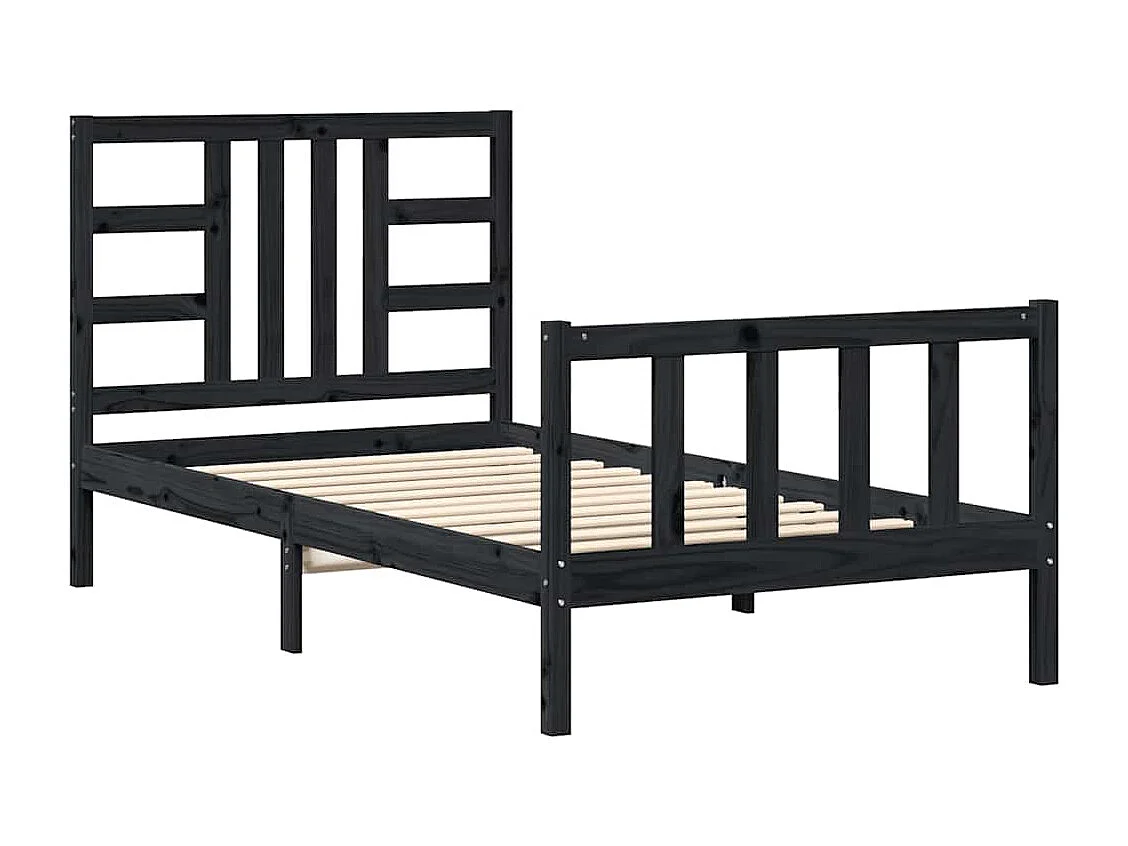 Estrutura de cama com cabeceira 100x200 cm madeira maciça preto